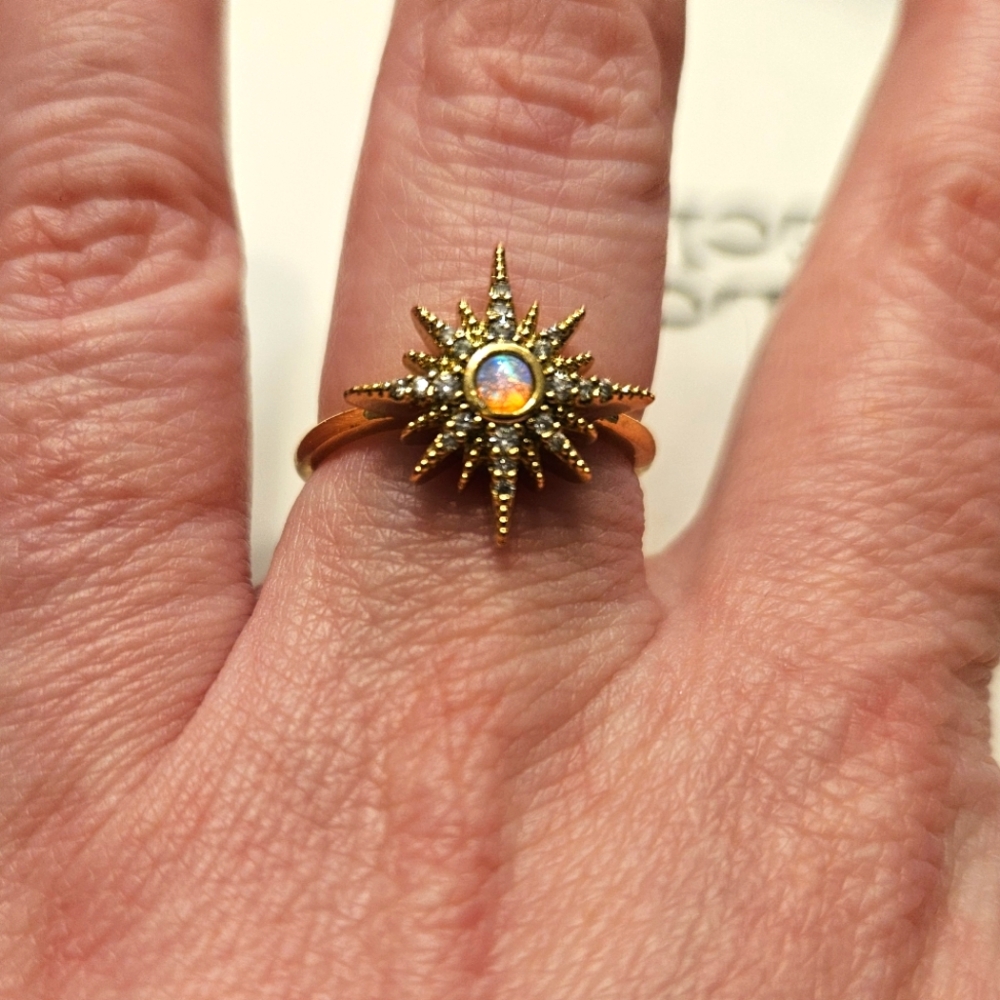 Gold Starburst Opal Ring - Women's Fashion Ring